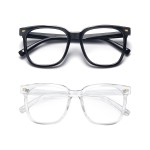 PANNER 2Pack Oversized Blue Light Blocking Glasses for Women Men Square Computer Eyeglasses Reduce Eyestrain(Black+Clear)