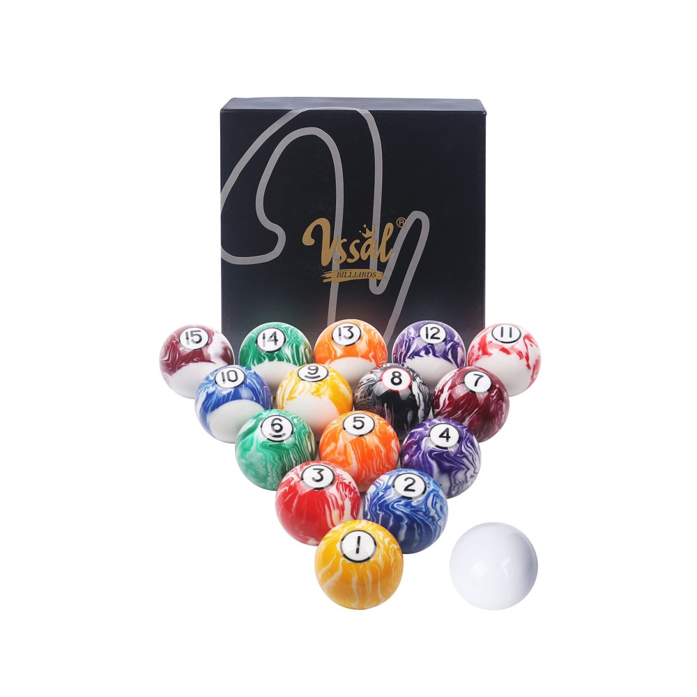 VSSAL Billiard Balls Set Pool Table Balls Deluxe White Marble-Swirl Style 16 Ball Set