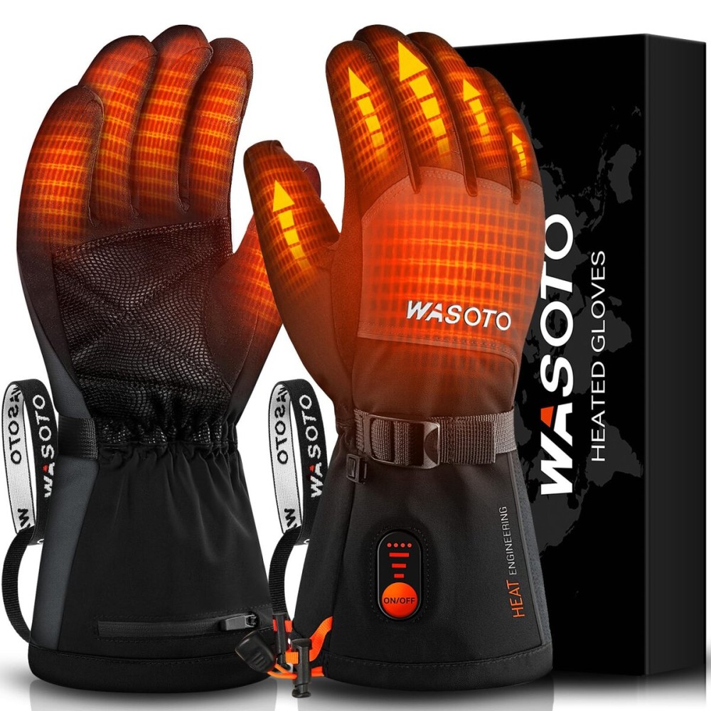 Heated Gloves for Men Women 7.4V Battery 22.2WH Rechargeable Heated Ski Gloves Touchscreen Waterproof Electric Heated Fishing Gloves for Winter Outdoor Work Skiing Hiking Camping Raynaud Riding(M)