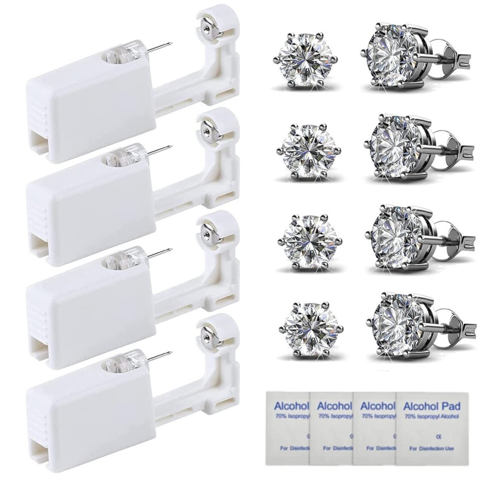 HYJLPAF Ear Piercing Kit - 4 Pack Disposable Self Piercing Gun with 5mm Silver Earring Studs