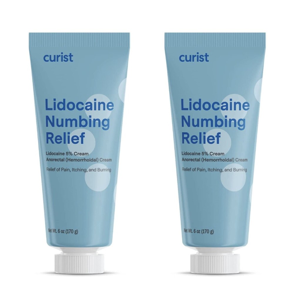 Curist 5% Lidocaine Cream Maximum OTC Strength Topical Pain Relief OTC - 12 oz (Pack of 2) XL Tube 5 Percent Lidocaine Numbing Cream to Numb Effectively (2 Pack - 6 oz Tube)