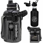 Iron Infidel Battle Bottle - Half Gallon Water Bottle Insulated, 64 oz Stainless Steel Water Jug with Paracord Handle - Gym Flask for Men with Rugged Sleeve for Storage (Betsy Ross 2 Liter)