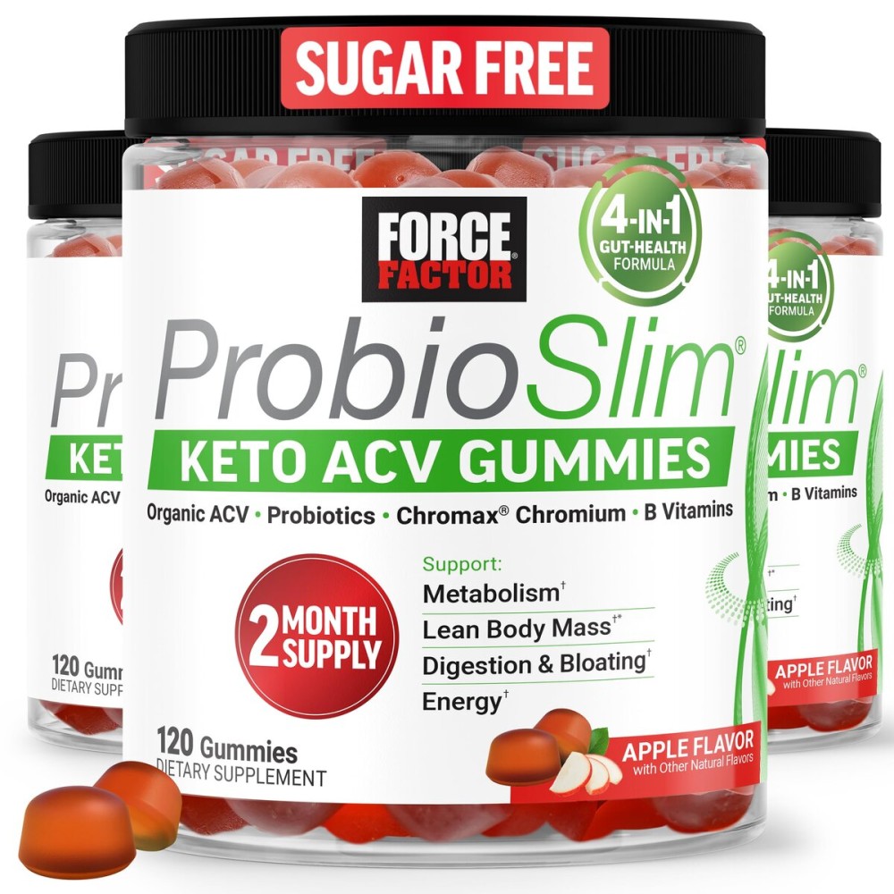 Force Factor ProbioSlim Keto ACV Gummies, Organic Apple Cider Vinegar Gummies with LactoSpore Probiotics & Prebiotics to Support Digestion, Metabolism, & Immune Health, 1 Net Carb, Apple Flavor, 360ct