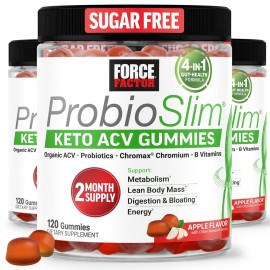 Force Factor ProbioSlim Keto ACV Gummies, Organic Apple Cider Vinegar Gummies with LactoSpore Probiotics & Prebiotics to Support Digestion, Metabolism, & Immune Health, 1 Net Carb, Apple Flavor, 360ct