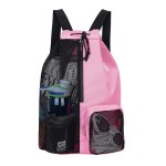 WANDF Swim Bag Mesh Drawstring Backpack with Wet Pocket Beach Backpack for Swimming, Gym, and Workout Gear (Pink)