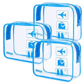 WANDF TSA Approved Toiletry Bag, 2 Packs Travel Clear Toiletry Bag, Quart Size Makeup Cosmetic Pouch with Zipper, Carry-On Airport Compliant Bag for Women and Men (3pcs Navy Blue)