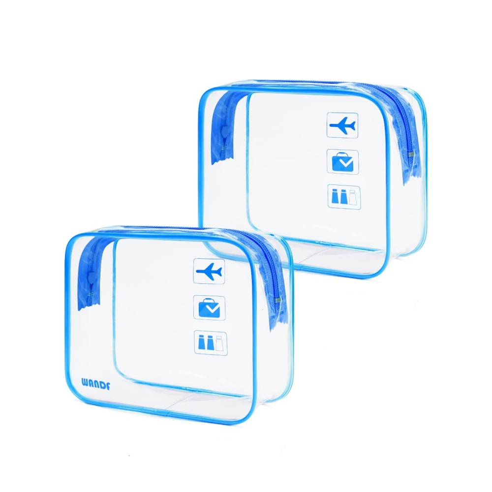 WANDF TSA Approved Toiletry Bag, 2 Packs Travel Clear Toiletry Bag, Quart Size Makeup Cosmetic Pouch with Zipper, Carry-On Airport Compliant Bag for Women and Men (2pcs Navy Blue)