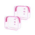 WANDF TSA Approved Toiletry Bag, 2 Packs Travel Clear Toiletry Bag, Quart Size Makeup Cosmetic Pouch with Zipper, Carry-On Airport Compliant Bag for Women and Men (2pcs Pink)