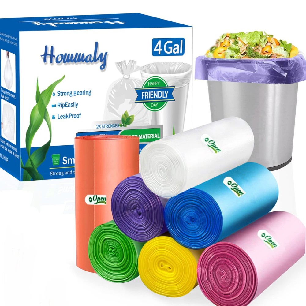 Hommaly 4 Gallon Small Trash Bags, 350 Count, Multicolor, Strong, Leakproof, 18 x 20.5 in