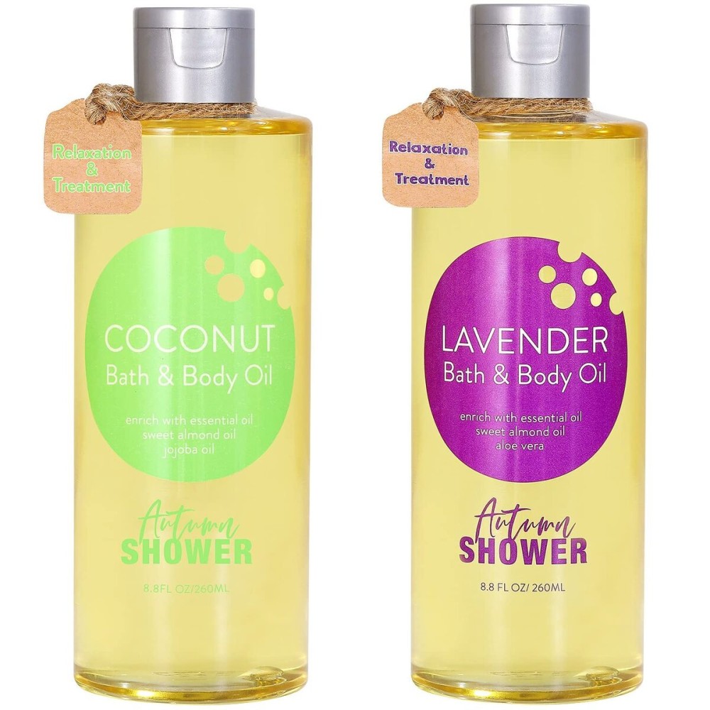 Autumn Shower Bath and Body Oil Body Oil with Sweet Almond Jojoba and Shea Butter, Lavender & Coconut Shower Oils Mother\'s Day Gift for Women Dry Skin 17.6 fl oz (Pack of 2)