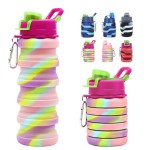 WATMHHJQ Silicone Collapsible Water Bottles, 16oz 500ml Portable Foldable Expandable Water Bottle Sports Cups, Leak Proof Reusable BPA Free, for Outdoor Activities Travel(2 Pink)