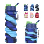 WATMHHJQ Silicone Collapsible Water Bottles, 16oz 500ml Portable Foldable Expandable Water Bottle Sports Cups, Leak Proof Reusable BPA Free, for Outdoor Activities Travel (2 Blue)