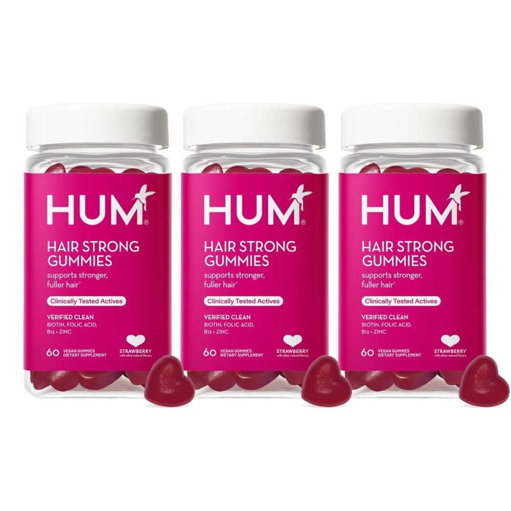 HUM Hair Strong Daily Hair Growth Gummies with Biotin, Zinc, Vitamin B12 to Support Growth, Folic Acid & Vitamin B12 Gummy Vitamins for Healthy Hair Support for Women and Men, 180 Gummies