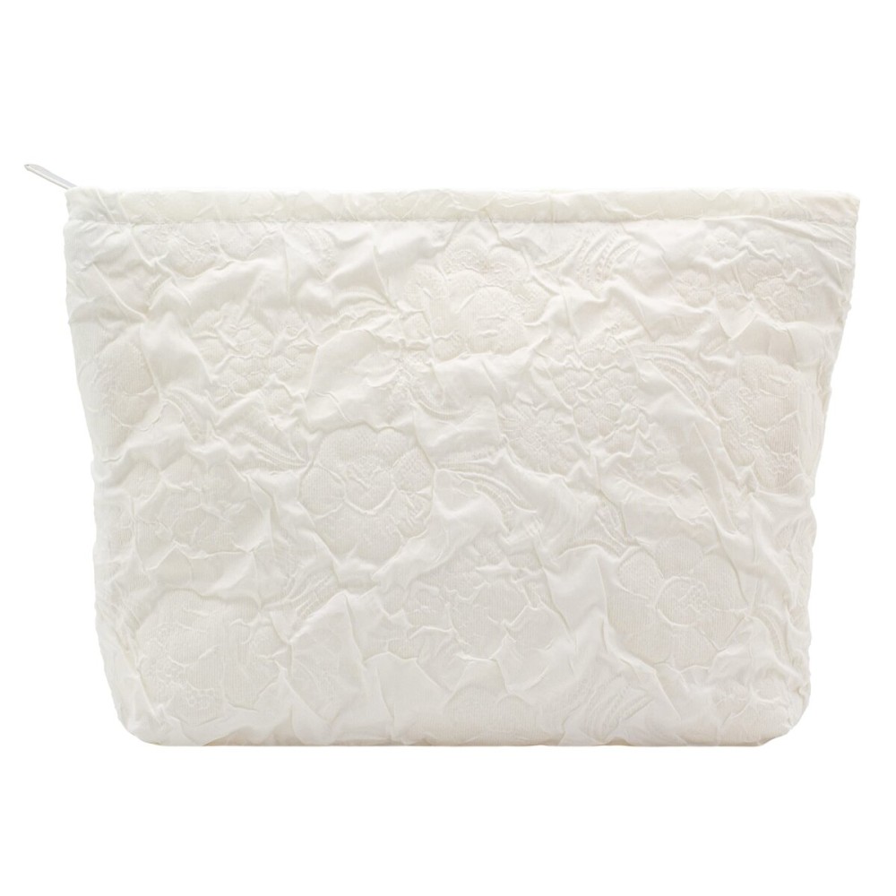 Makeup Bags for Purse Zipper Cosmetic Pouch Large Travel Canvas Make Up Organizer Tool Pouch for Women and Girls,Flower Ivory