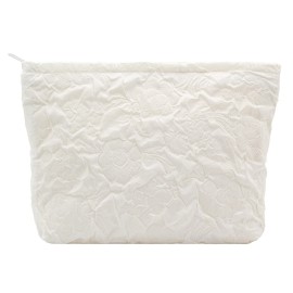 Makeup Bags for Purse Zipper Cosmetic Pouch Large Travel Canvas Make Up Organizer Tool Pouch for Women and Girls,Flower Ivory