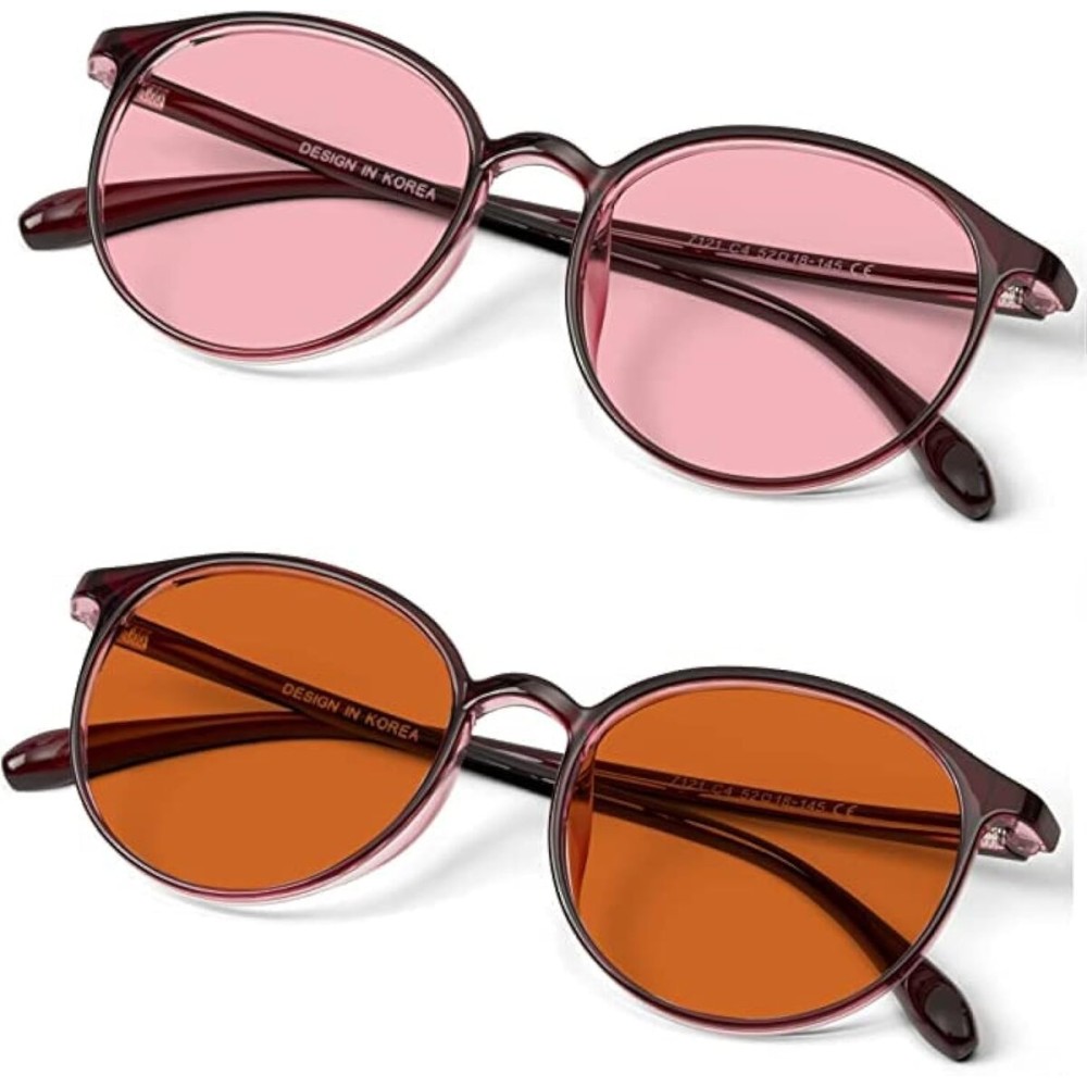 BRADDELL Indoor FL-41 Rose & Outdoor FL-60 Brown Tinted Migraine Light Sensitivity Glasses for Fluorescent LED Glare, Photophobia and Computer Usage