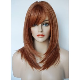 Short Copper Wigs for Women Mid length Wigs for white women Layered wig with bangs Synthetic wig for white Women