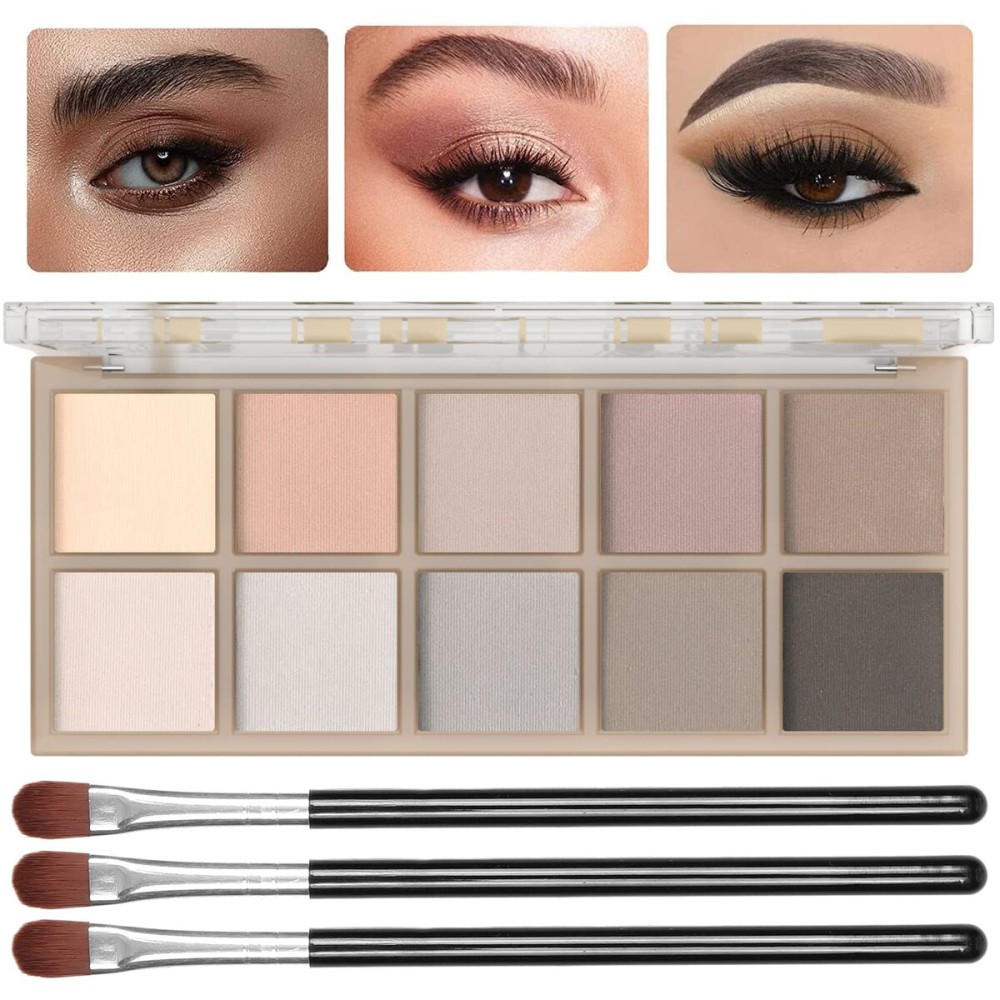Sulily 10 Colors Nude Eyeshadow Palette,Gray Taupe Brown Matte Eye Shadow Makeup,Neutral Smokey,Blendable High Pigment,Long Lasting Waterproof Professional Beauty Makeup Kit,Women, Cement