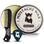 Striking Viking Mustache Wax Kit with Comb - 2 oz, Unscented, Strong Hold - Unscented Mustache Wax for Men & Anti-Static Comb for Precise Grooming - Non-Greasy Formula for Easy Beard Care