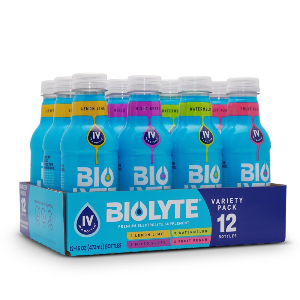 BIOLYTE Electrolyte Drink - Doctor-Formulated Hydration Drink, Electrolytes Water, Chemotherapy Must Haves for Women and Men, Rehydration IV Liquid in a Bottle - Variety, 16 Fl Oz (12 Pack)