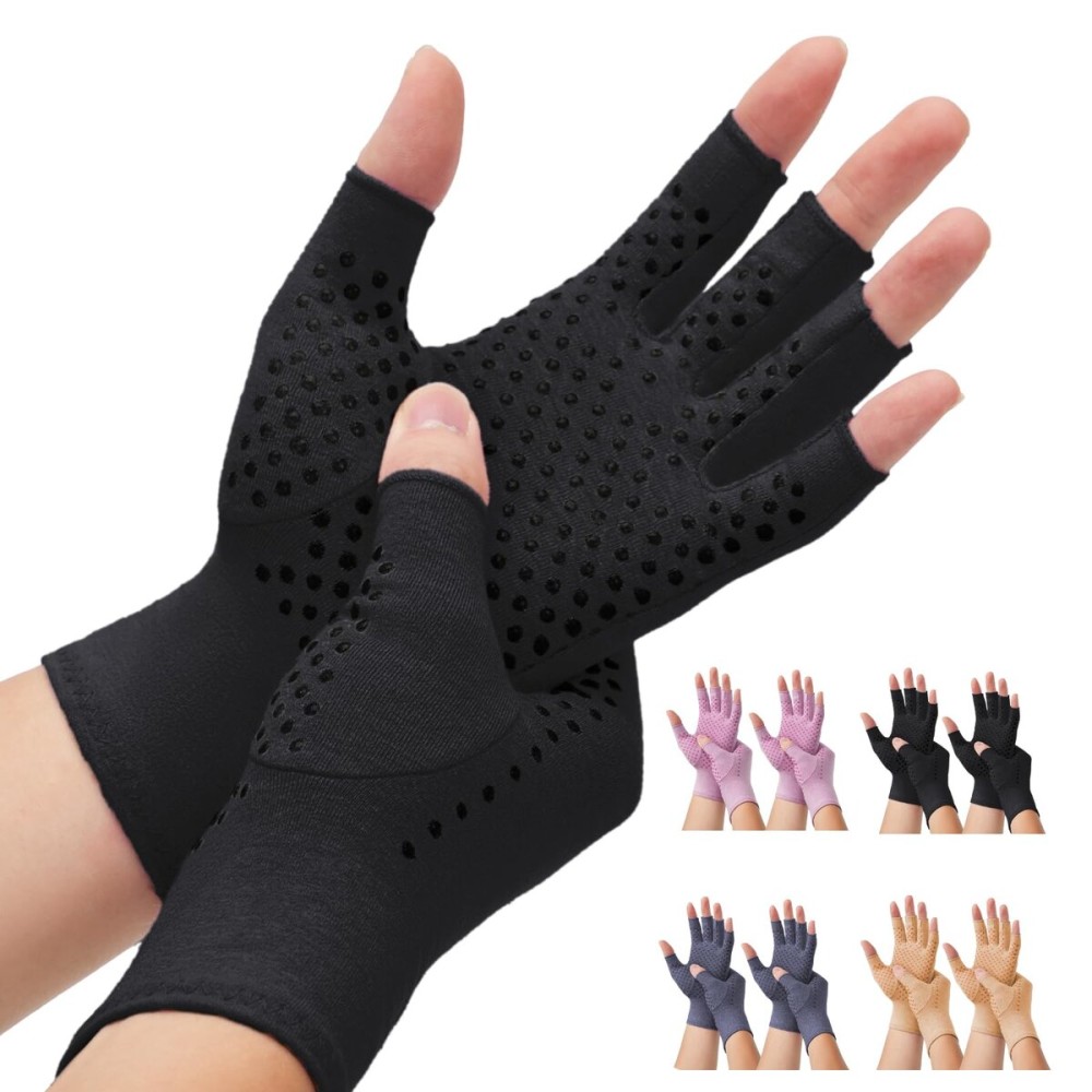 DRNAIETY 2-Pair Arthritis Compression Gloves- for Hand Arthritis, Carpal Tunnel Pain, Rheumatoid Arthritis, RSI, Fingerless, Anti-Slip, Breathable Gloves for Men & Women, Typing, Daily Use(S Black)
