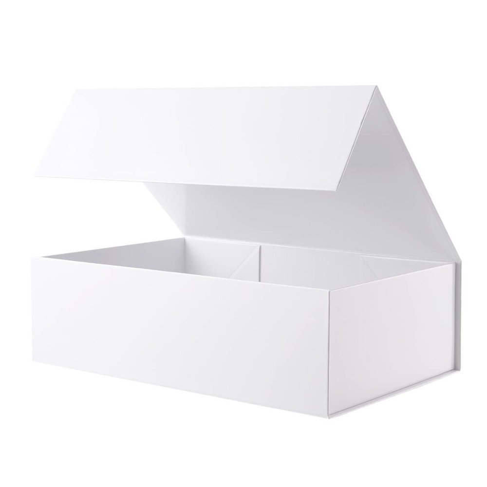 BLK&WH Collapsible Gift Box 13.5x9x4.1 Inches, Large White Bridesmaid Proposal Box with Lid for Gift (Glossy White)