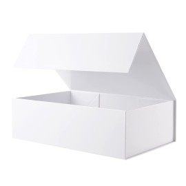 BLK&WH Collapsible Gift Box 13.5x9x4.1 Inches, Large White Bridesmaid Proposal Box with Lid for Gift (Glossy White)