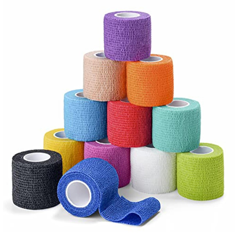 12Pack 2 x 5 Yards Self Adhesive Bandage Wrap, Elastic Self Breathable Self Adherent Wrap for Pets, Athletic Cohesive Bandage for First Aid