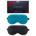 BeeVines 100% Real Mulberry Silk 2 Pack Sleep Mask, Pure Silk Eye Masks with Adjustable Strap for Sleeping, 100% Block Light Eye Shade Cover, Reduces Puffy Eyes Traveling Gifts(Black & Peacock Blue)