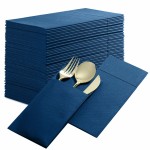 50-Pack Disposable Linen-Feel Dinner Napkins with Built-in Flatware Pocket, DARK BLUE Prefolded Cloth Like Paper Napkins For Dinner, Wedding Or Party [Silverware NOT Included]