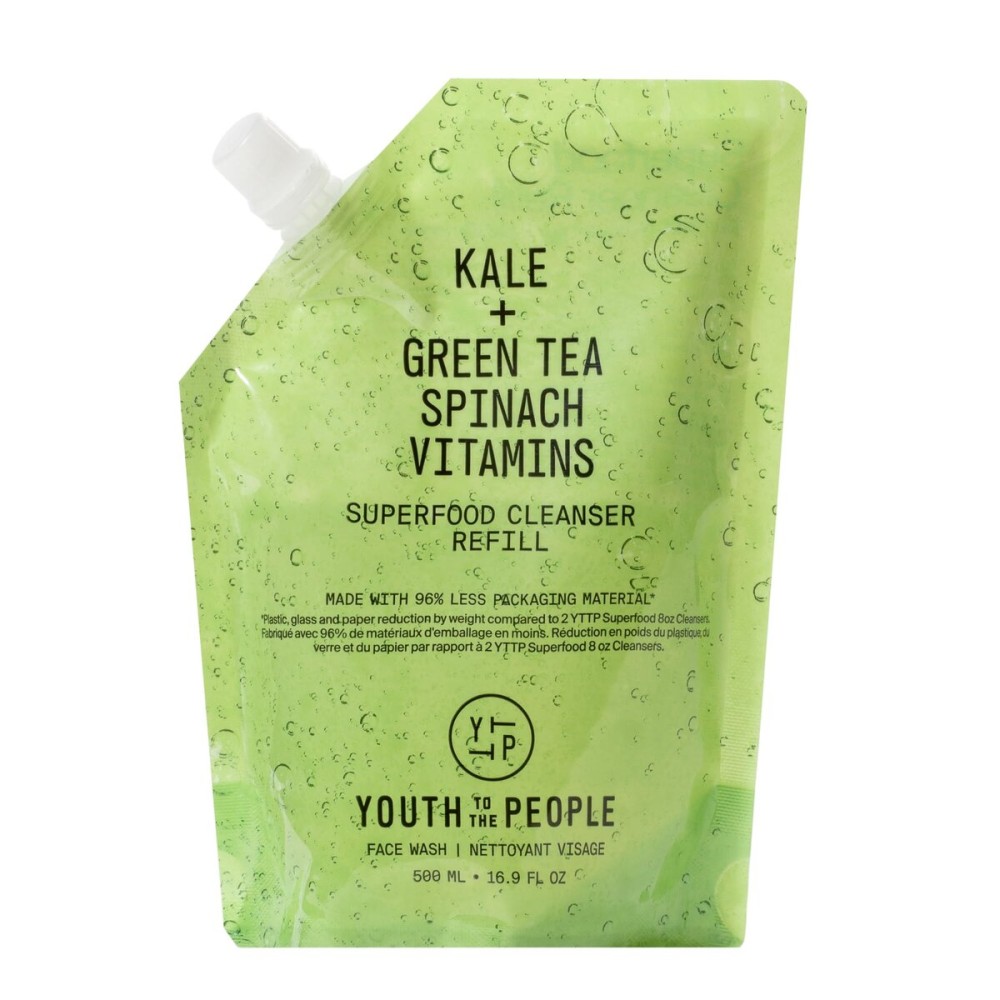 Youth To The People Superfood Facial Cleanser Refill - Kale + Green Tea Daily Face Wash, Gentle Makeup Remover, with Soothing Antioxidants for Glowing Skin, pH Balance, Clean Pores - 16 fl oz