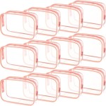 Weewooday 12 Pieces Clear Makeup Bags Cosmetic Storage Bags PVC Zipper Pouches Travel Waterproof Makeup Plastic Case for Women Organizing Toiletries Traveling Bathroom(Medium,Pink)