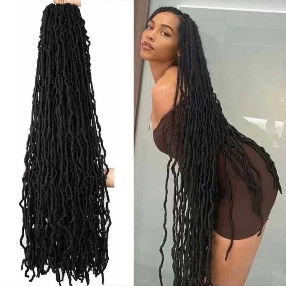 6 Packs Soft Locs Crochet Hair Pre Looped 36 Inch Faux Locs Crochet Braids Goddess Locs Dreadlocs Synthetic Hair For Black Women (1B, 36 Inch (Pack of 6))