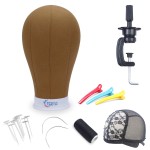 Eerya Wig Head Canvas Block Head 23 Inch Wig Head Stand for Making Wig Display Styling Brown Poly Canvas Block Wig Head with Stand Mannequin Head with Mount Hole Manikin Head Wig Stand(23 Inch,Brown)