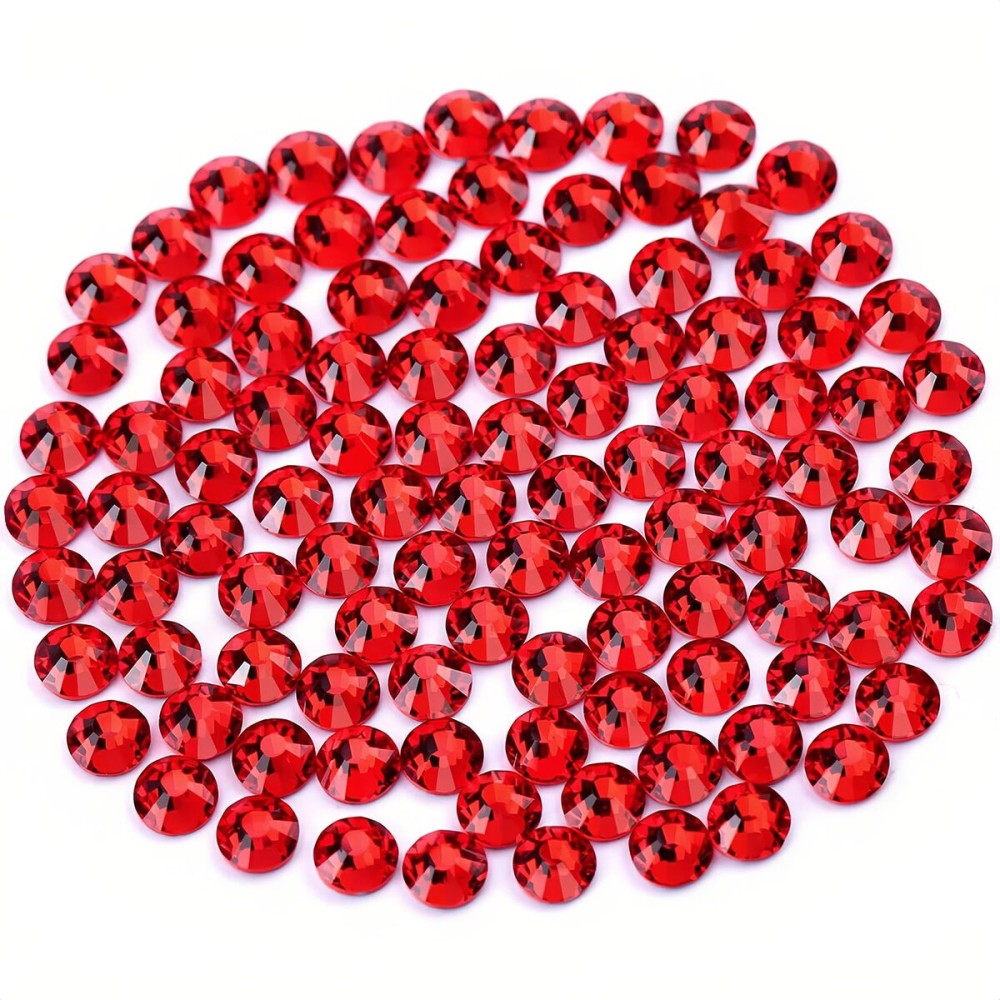 Novani Red Rhinestones, Flatback Crystal Loose Gemstones 1440pcs Glass Rhinestones for Clothes Shoes Crafts Makeup Nail Art and DIY Decorations(SS8, Light Siam)