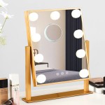 BWLLNI Vanity Mirror with Lights, Hollywood Mirror Lighted Makeup Mirror with 9 LED Bulbs, Touch Control Design 3 Colors Dimmable Bulbs Detachable 10X Magnification 360Rotation(Gold)