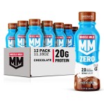 Muscle Milk Zero Protein Shake, Chocolate,20g Protein, Zero Sugar, 100 Calories, Calcium, Vitamins A, C & D, 4g Fiber, Energizing Snack, Workout Recovery, Packaging May Vary,11.16 Fl Oz (Pack of 12)