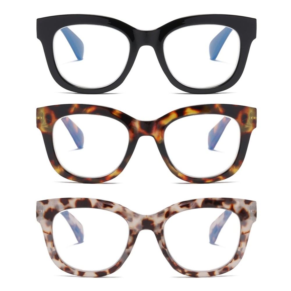 ZXYOO 3 Pack Oversized Blue Light Blocking Reading Glasses for Women, Retro Style Readers with Spring Hinge +2.00