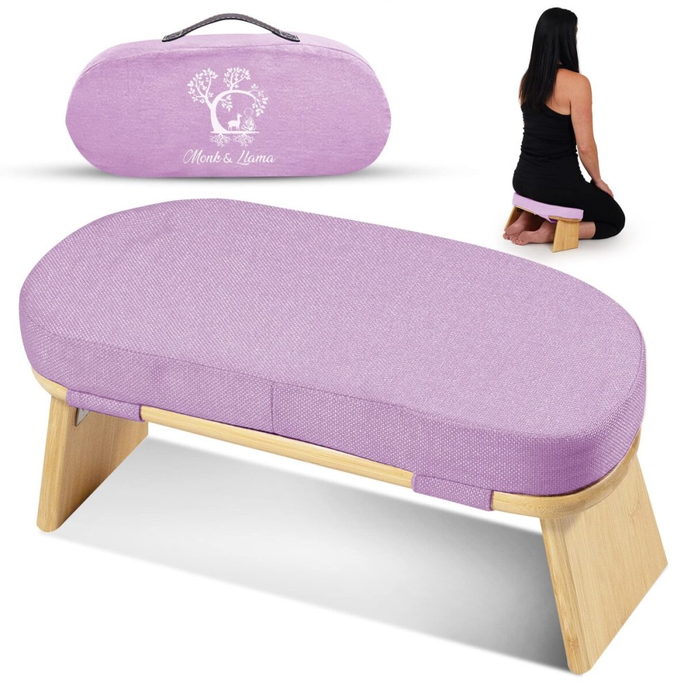 Monk & Llama Meditation Bench - Foldable, Ergonomic, Bamboo Kneeling Stool with Extra Comfortable Cushion - Perfect Seiza Bench Meditation Stool Chair for Prayer & Travel - Deeper & Enjoyable Sessions