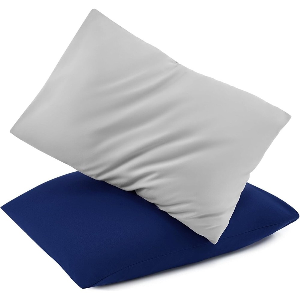 TILLYOU Toddler Pillowcase 2 Pack with Envelope Closure,13 x 18 Silky Soft Microfiber Travel Kids Pillowcase for Boys and Girls,Gray & Navy
