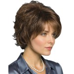 TISHINING Short Curly Brown Pixie Cut Wigs for White Women with Bangs Pixie Laered Mixed Brown Synthetic Shaggy Curly Wigs for Women Natural Looking Daily Party Hair Replacement Wig