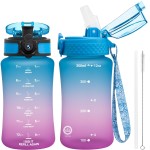 OLDLEY Kids Water Bottle for School, 12 oz (2 lids) BPA-Free Reusable Leak-proof Durable Tritan Plastic Water Bottles with Straw & Chug Lids, Anti-dust Spout Cover (Lake)