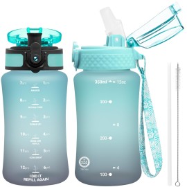 OLDLEY Kids Water Bottle for School, 12 oz (2 lids) BPA-Free Reusable Leak-proof Durable Tritan Plastic Water Bottles with Straw & Chug Lids, Anti-dust Spout Cover (Bluenavy)