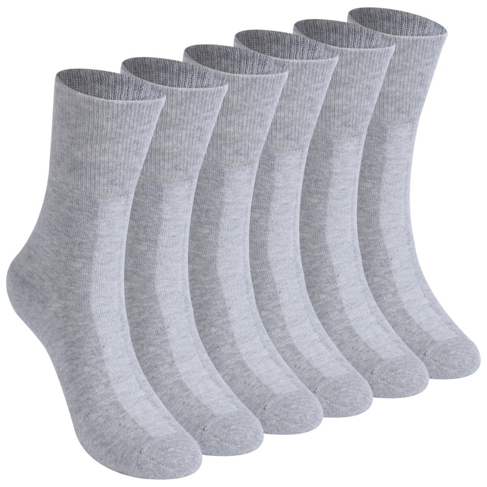 Facool Diabetic Crew Socks for Men, Non-Binding Loose Top Moisture Wicking Casual Mid Calf Cotton Soft Seamless Circulatory Neuropathy Anti-odor Non-slip Socks, 6 Pairs Grey XXL