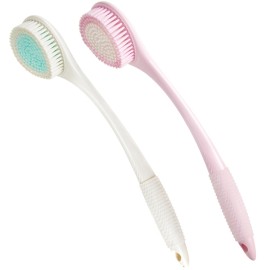BEDELITE Back Bath Brush Long Handle for Shower of 2 - Soft Shower Brush for Men & Women,Back Brush Scrubber - 16.4 Long Skin Exfoliator for Body Bath Scrubber2 Pack, Pink & Ivory