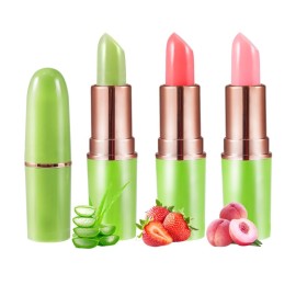 BINGBRUSH Aloe vera Color Changing Lipstick,Moisturizer Long Lasting Lip Care Magic Lip Gloss,Makeup Lipstick Set (3pcs Aloe+Strawberry+ Peach, 3 Count (Pack of 1))
