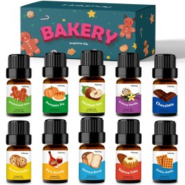 Bakery Fragrance Oils, Holamay Scented Essential Oils for Soap & Candle Making, Aromatherapy Diffuser Oil Scents (10 Packs of 5ml) - Creamy Vanilla, Gingerbread, Chocolate, Pumpkin Pie and More