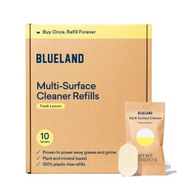 BLUELAND Multi-surface Cleaner, 10 Refill Tablets, Fresh Lemon Scent, All-Purpose, Eco-Friendly Cleaning Supplies, 10 x 24 Fl oz
