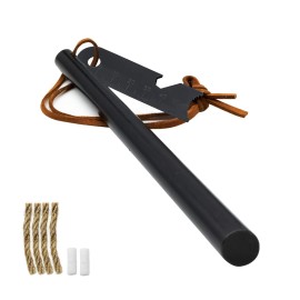 BCHARYA Fire Starter Survival Tool, Ferro Rod Kit with Leather Neck Lanyard and Multi-Tool Striker, Flint and Steel Survival Igniter with Tinder Rope and Tab for Camping, Hiking and Emergency