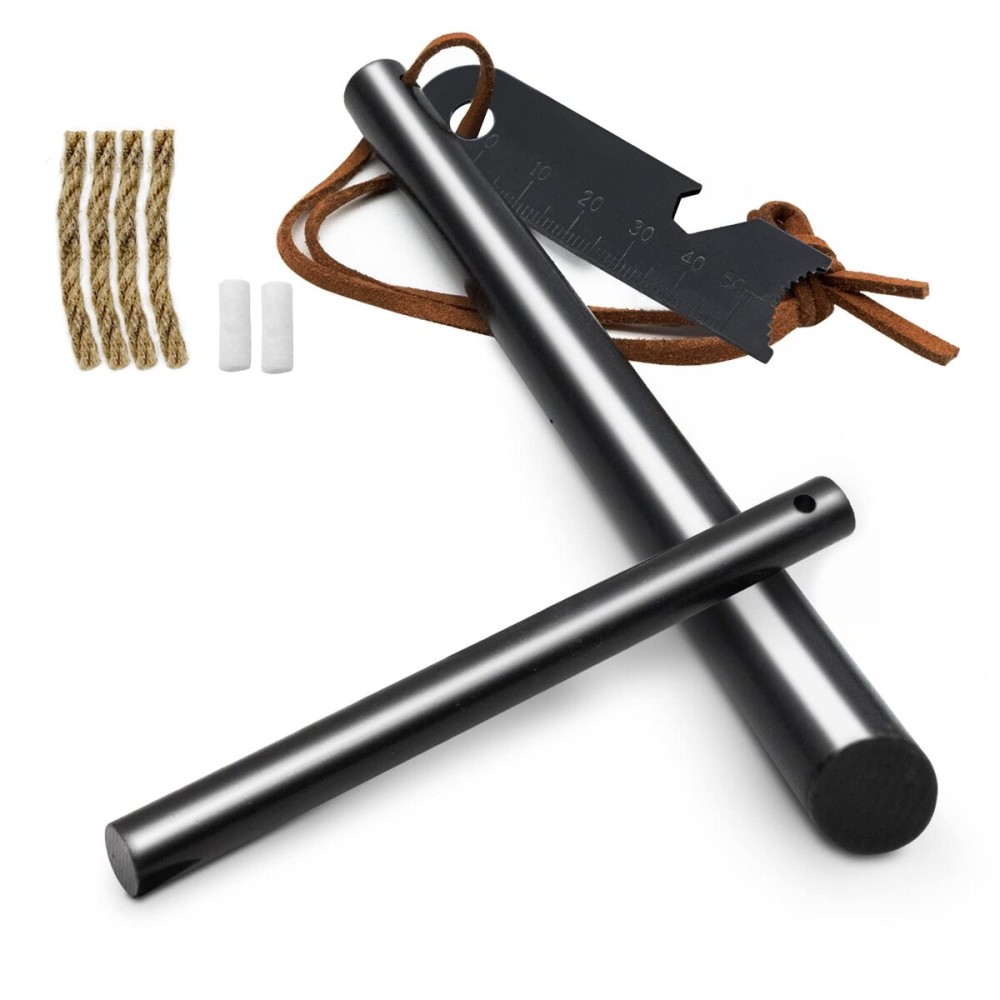 BCHARYA Fire Starter Survival Tool, Ferro Rod Kit with Leather Neck Lanyard and Multi-Tool Striker, Flint and Steel Survival Igniter with Tinder Rope and Tab for Camping, Hiking and Emergency